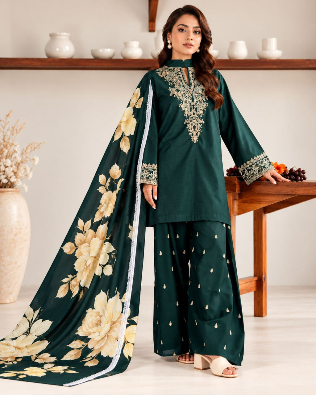 Batik 3pc | Dhanak Embroidered | N-118