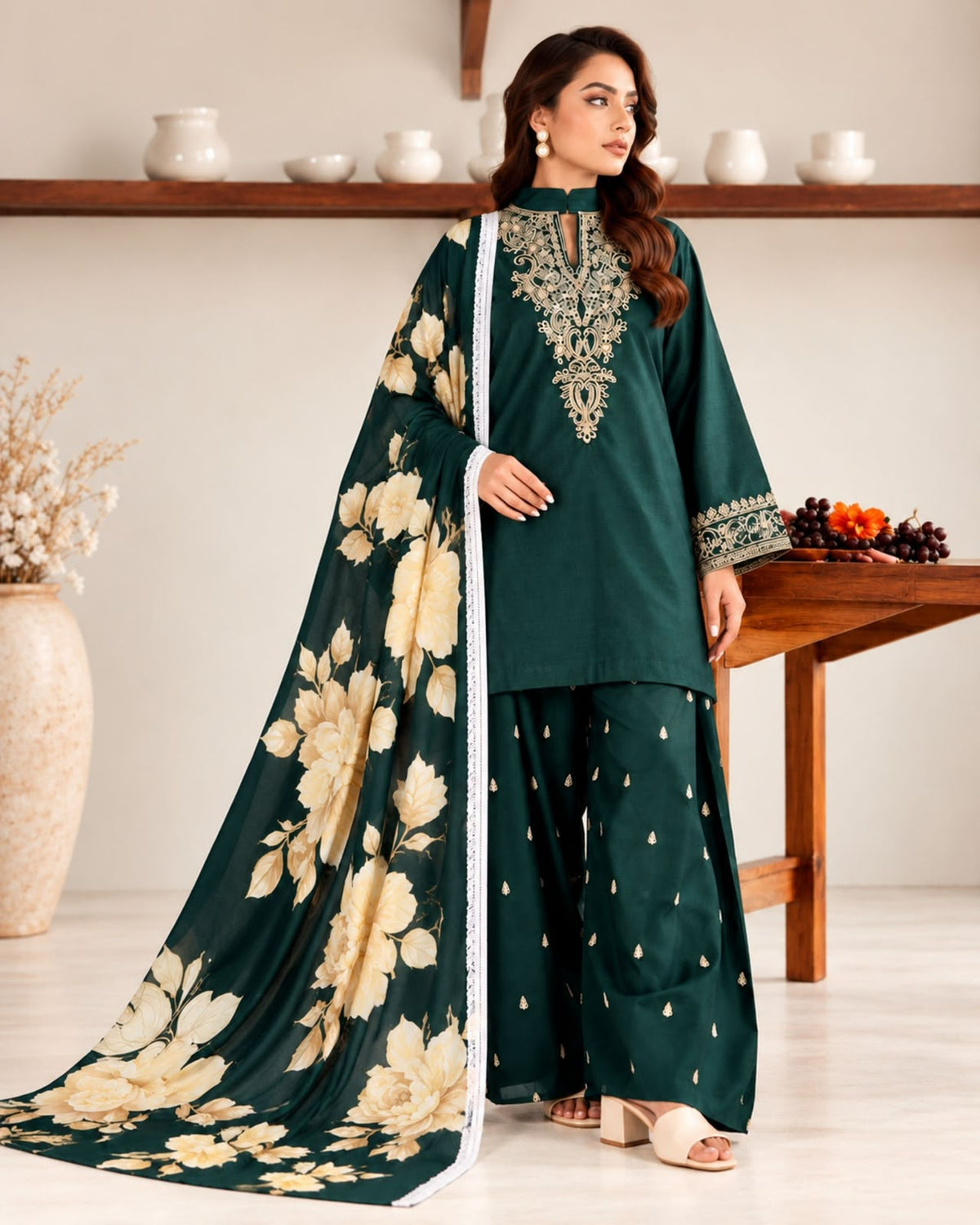 Batik 3pc | Dhanak Embroidered | N-118