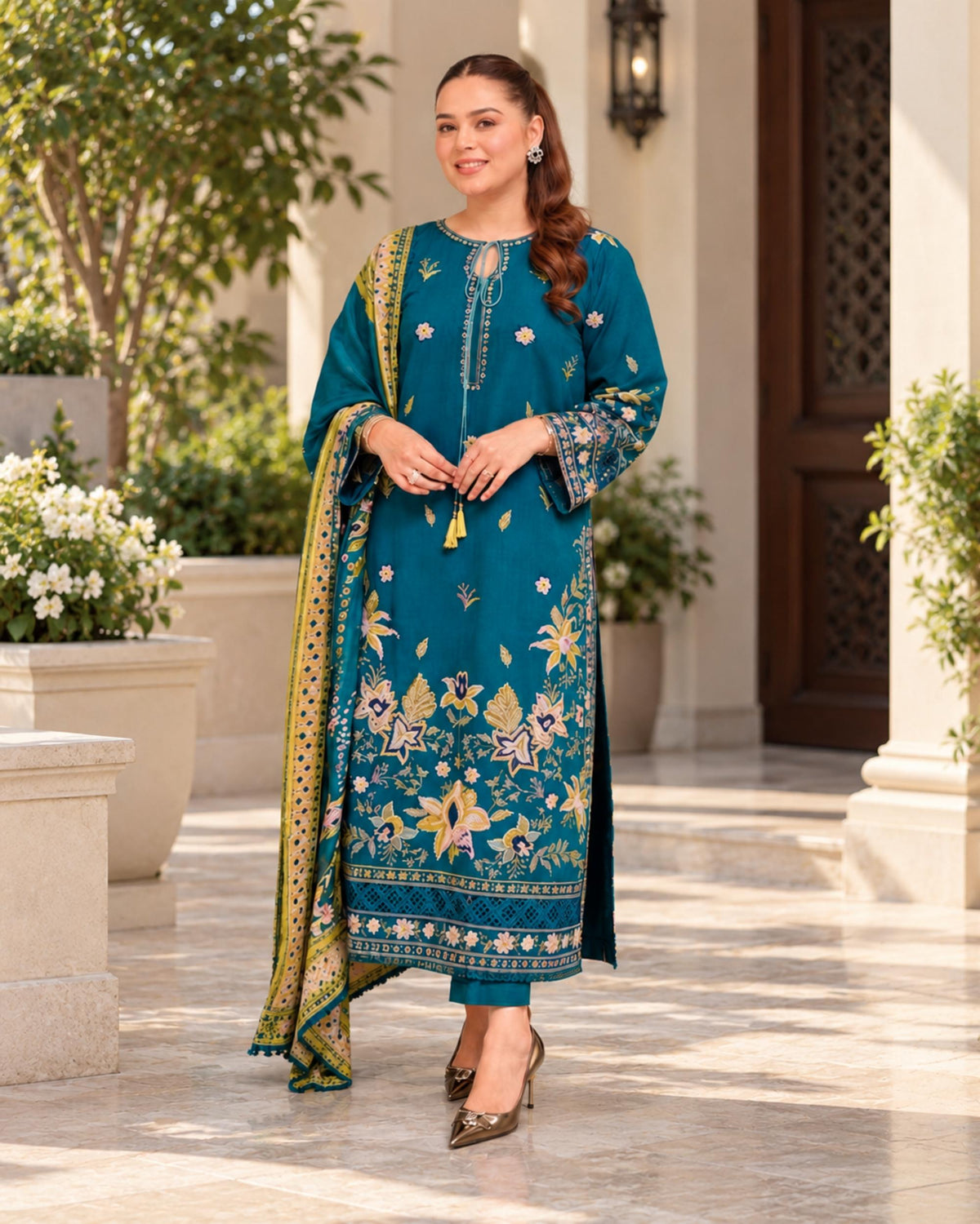 Aneela,s 3pc | Dhanak Embroidered | N-110