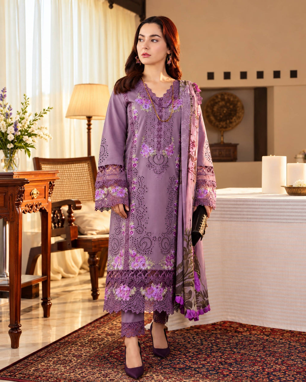 Qalamkar 3pc | Dhanak Embroidered | N-047
