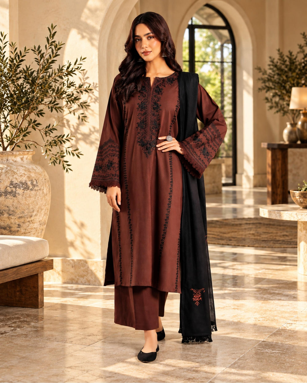 Laluzai 3pc | Dhanak Embroidered | N-020