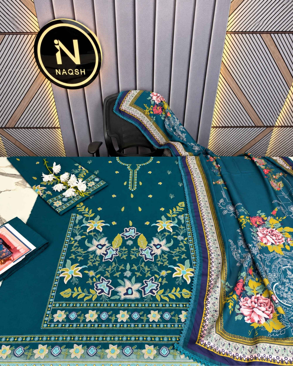 Aneela,s 3pc | Dhanak Embroidered | N-110