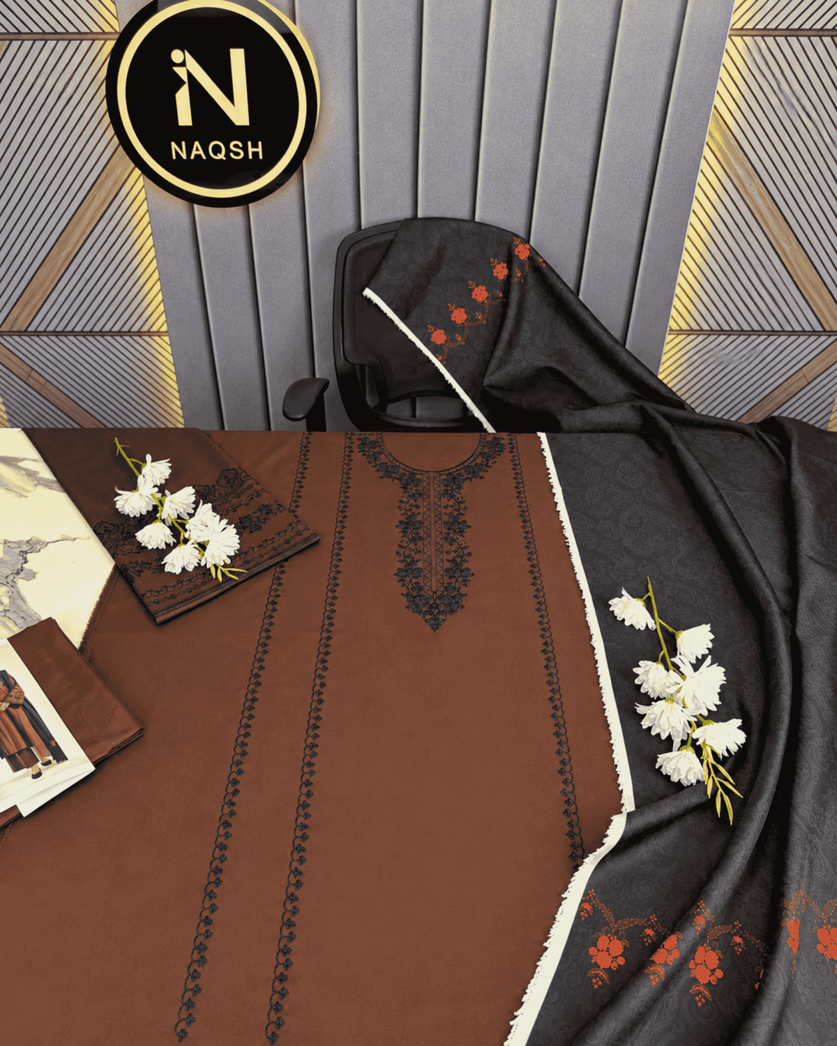 Laluzai 3pc | Dhanak Embroidered | N-020