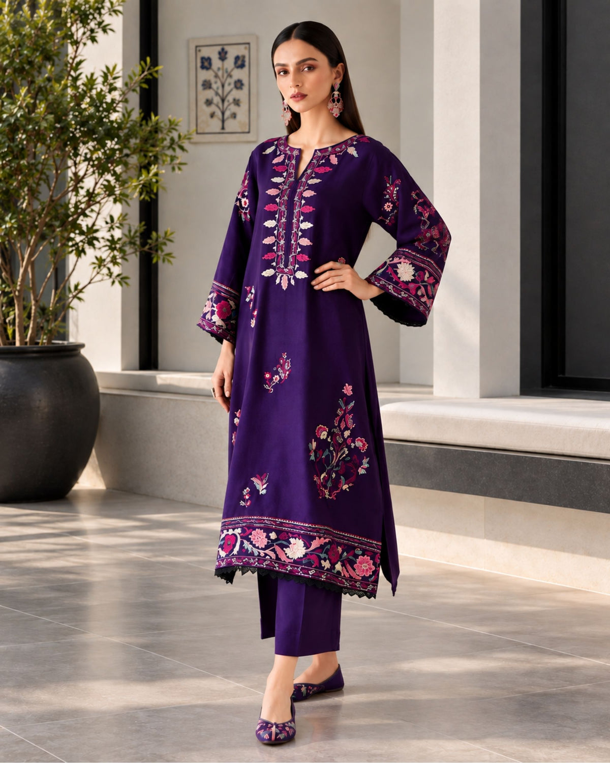 Iznik 2pc | Dhanak Embroidered | N-064