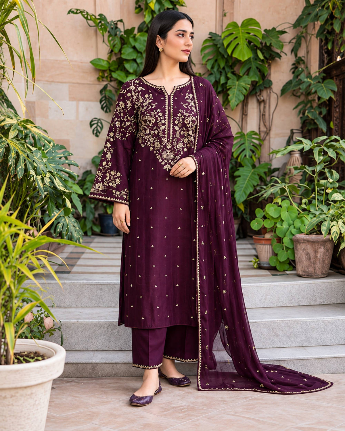 Batik 3pc | Dhanak Embroidered | N-051