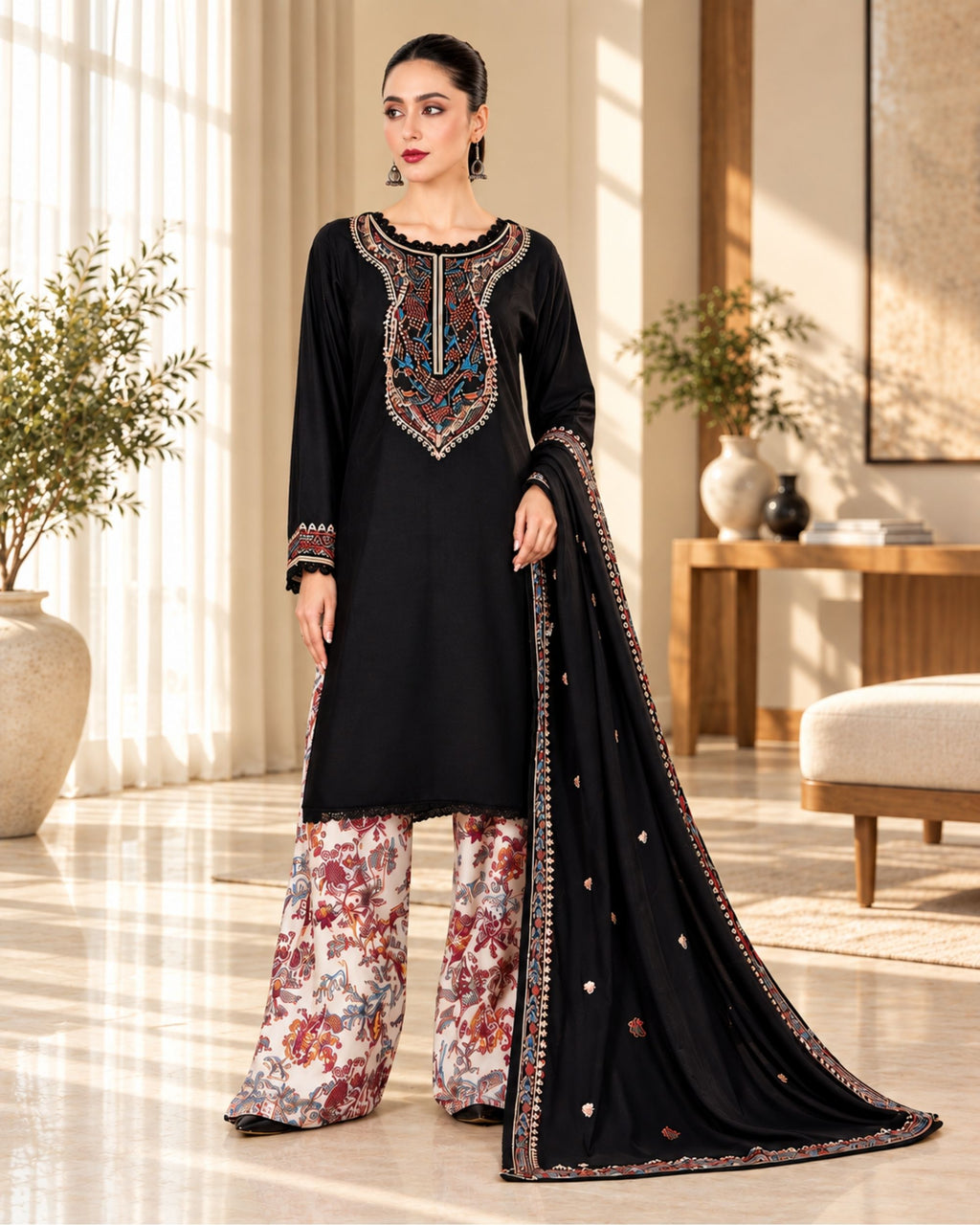 Laam 3pc | Dhanak Embroidered | N-017