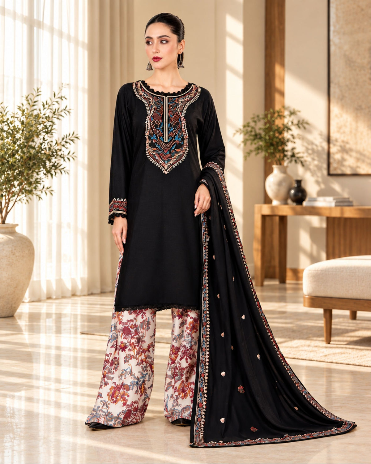 Laam 3pc | Dhanak Embroidered | N-017