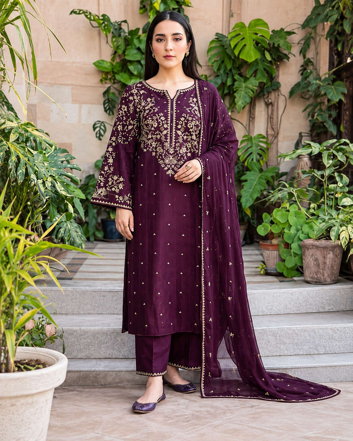 Batik 3pc | Dhanak Embroidered | N-051