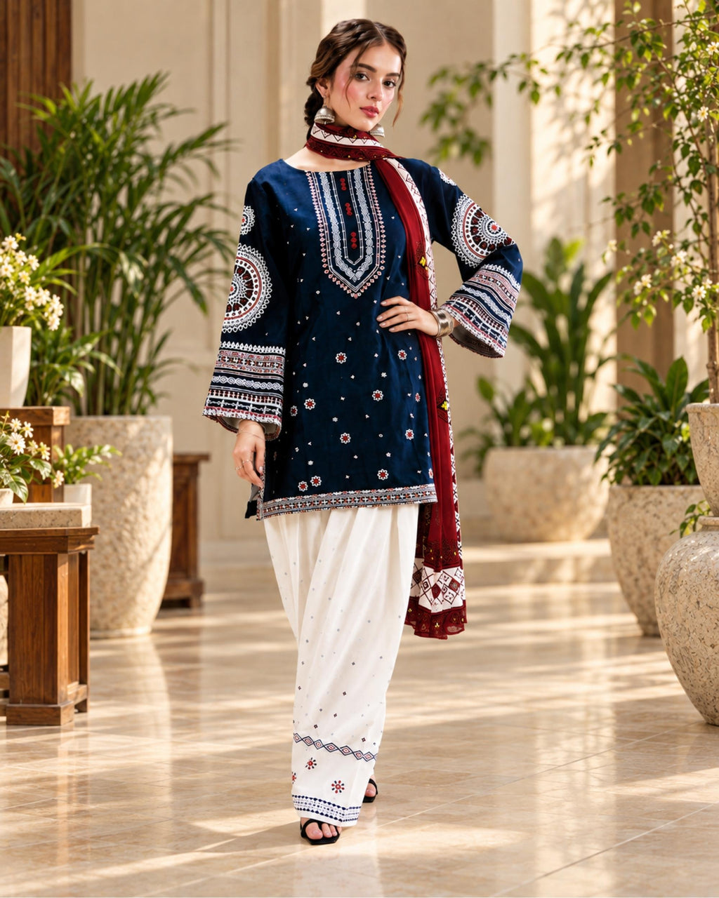 Charizma 3pc | Dhanak Embroidered | N-067