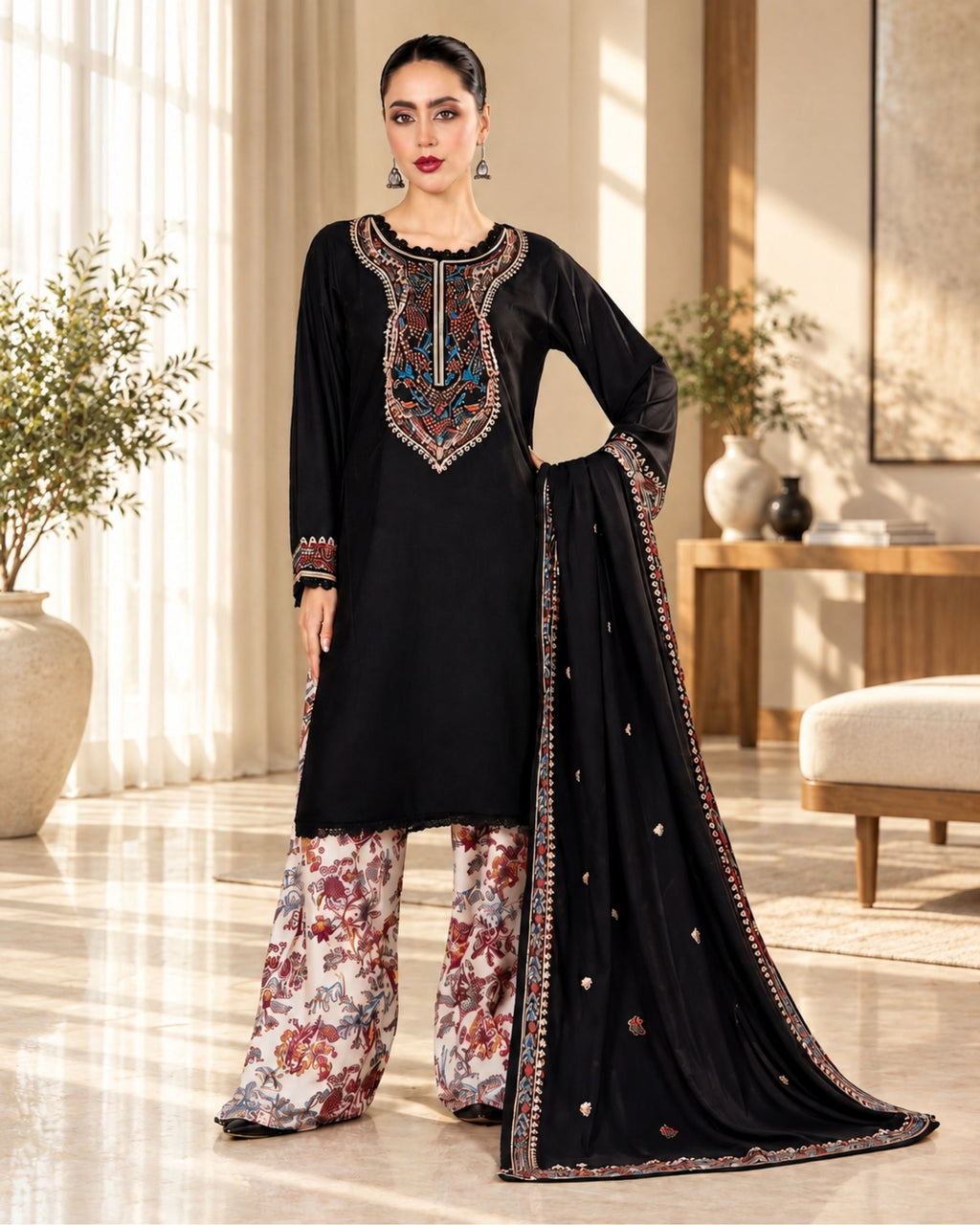 Laam 3pc | Dhanak Embroidered | N-017