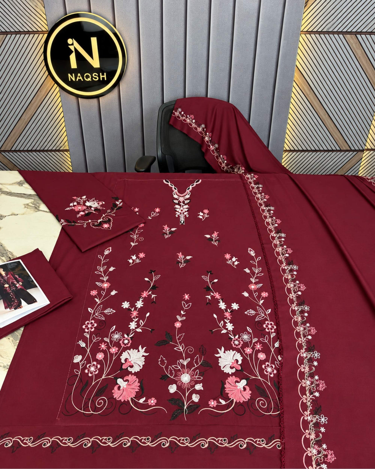 Iznik 3pc | Dhanak Embroidered | N-048